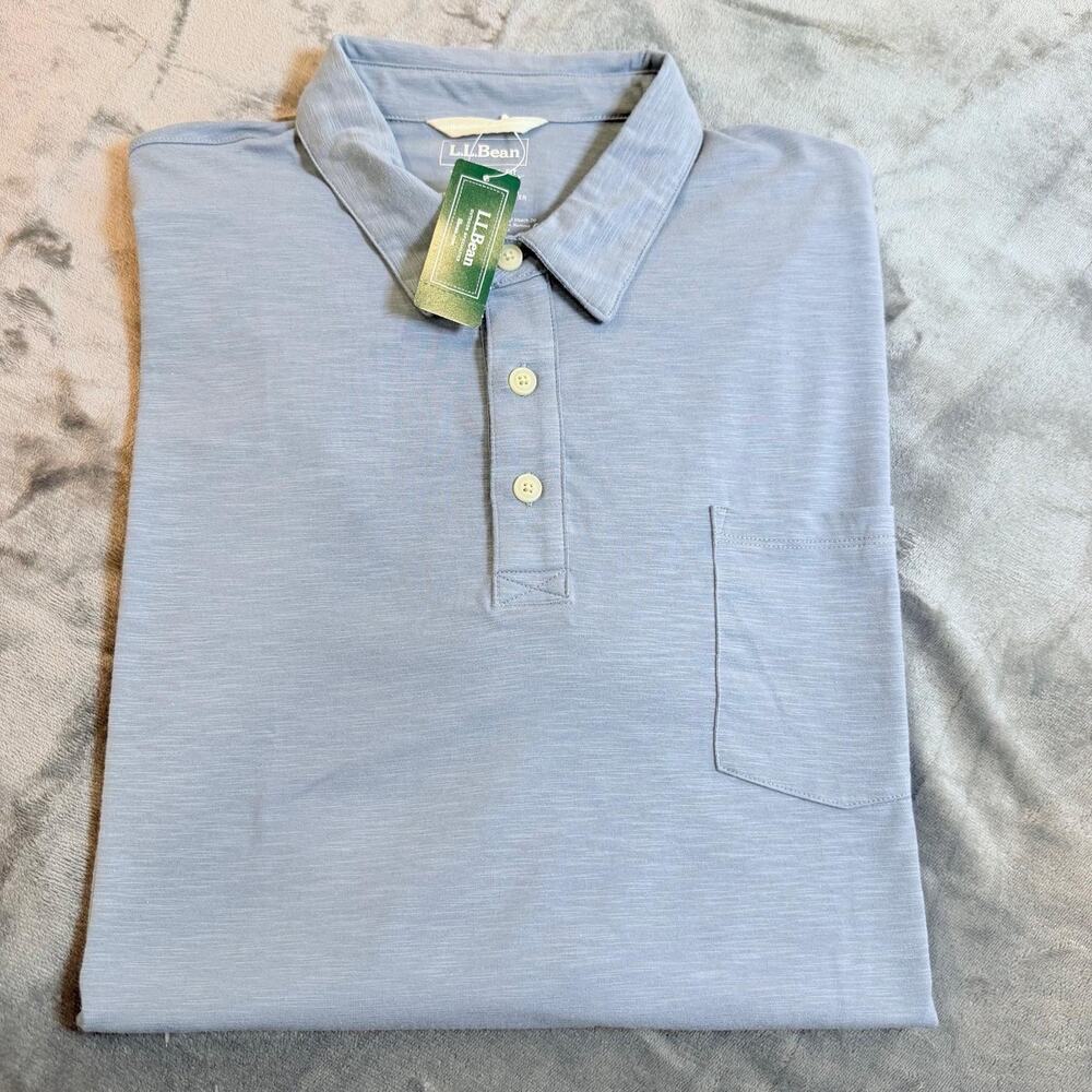 NWT LL Bean Mens Lakewashed Performance Polo Shirt XXL Tall Chalk Blue Pocket